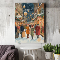 Winter Cityscape Watercolor Canvas Wall Art, Snowy Christmas Street Canvas Print, Holiday Town Painting Canvas, Festive Wall Decor Present