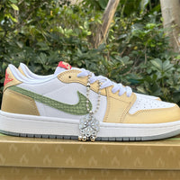 Low Top Sneakers, Yellow White Green Colorway, Lace Up Design, Casual Gift for Sneaker Fans