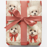 Fluffy Puppy Holiday Gift Wrap, Bichon Frise Christmas Wrapping Paper, Watercolor Dog Wrapping Paper, Adorable Dog Lover Xmas Paper Roll