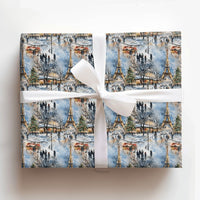 Watercolor Eiffel Tower Gift Wrap, Paris Christmas Wrapping Paper, French Holiday Scene Wrapping Paper, Parisian Winter Gift Wrap Roll
