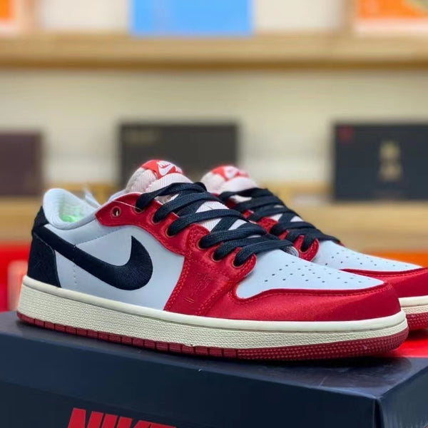 Low Top Sneakers, Red Navy White Colorway, Lace Up Design, Casual Gift for Sneaker Fans