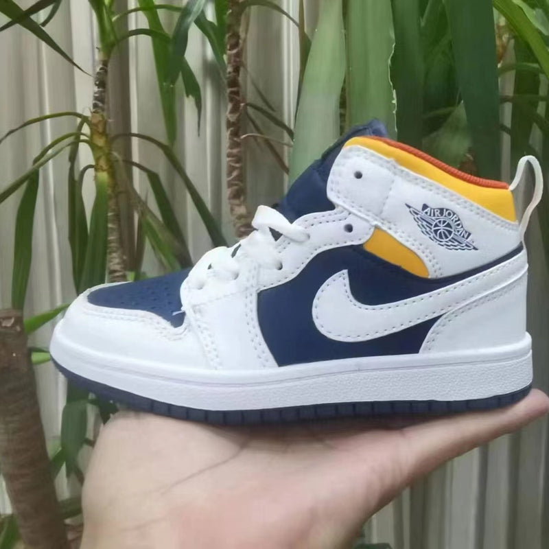 Sneakers, Navy White Yellow Colorway, Lace Up Design, Casual Gift for Sneaker Fans