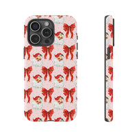 Christmas Red Bow Pattern Cover, Vintage Santa Phone Case for iPhone, Retro Holiday Xmas Aesthetic Phone Case, Dual Layer Tough Case