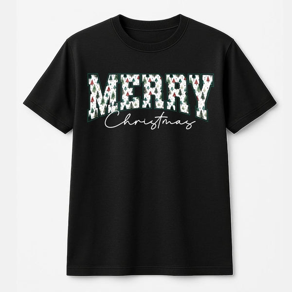 Vintage Pine Forest Holiday Shirt, Retro Varsity Christmas Tree T-Shirt, Merry Christmas Graphic Tee, Festive Winter Nature S