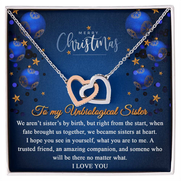 Best Friend Heart Necklace, Unbiological Sister Interlocking Hearts Necklace, Soul Sister CZ Crystal Necklace, Christmas Jewe