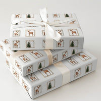 Rustic Christmas Gift Wrap, Vintage Reindeer Wrapping Paper, Pine Tree Stamp Wrapping Paper, Holiday Deer Gift Wrap, Winter Gift Wrap Roll