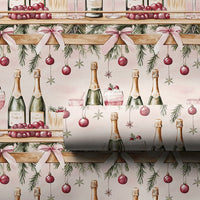 Feliz Navidad Champagne Gift Wrap, Christmas Bar Cart Wrapping Paper, Pink Holiday Cocktail Wrapping Paper, Festive Party Gift Wrap
