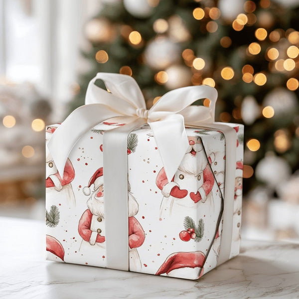 Watercolor Santa Claus Gift Wrap Roll, Apron Santa Christmas Wrapping Paper, Holiday Baker Present Paper, Cooking Theme Gift 