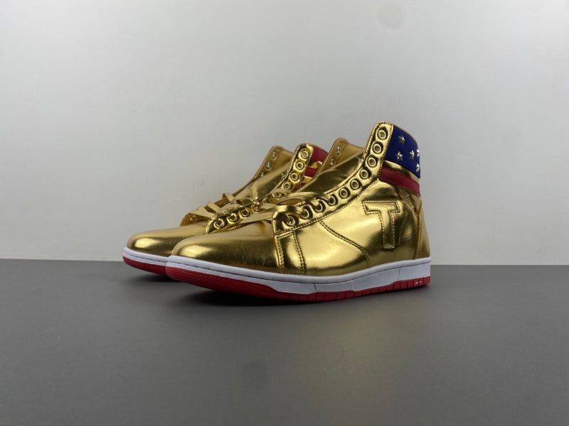 High Top Sneakers, Gold Red Colorway, Lace Up Design, Casual Gift for Sneaker Fans