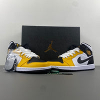 Mid Top Sneakers, White Black Yellow Colorway, Lace Up Design, Casual Gift for Sneaker Fans