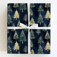 Navy Blue Forest Christmas Gift Wrap, Watercolor Pine Tree Wrapping Paper, Rustic Winter Holiday Wrapping Paper, Nature Tree Gift Wrap