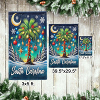 Palm Tree Coastal Holiday Yard Flag, South Carolina Christmas Garden Flag, SC State Pride Winter Flag, Double-Sided Lawn Banner Decor
