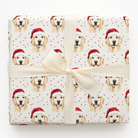 Dog Holiday Gift Wrap, Golden Retriever Christmas Wrapping Paper, Watercolor Santa Dog Wrapping Paper, Adorable Puppy Christmas Gift Wrap