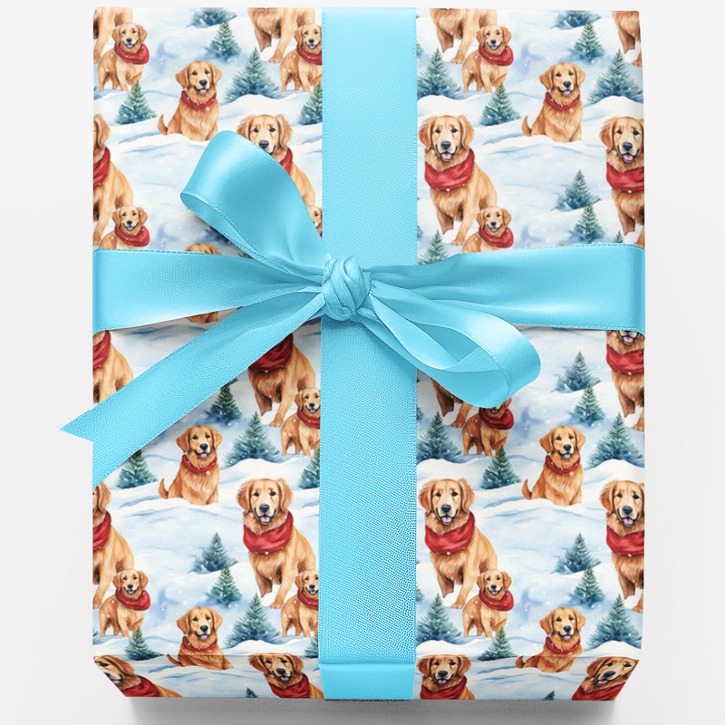 Festive Winter Dog Gift Wrap, Golden Retriever Christmas Wrapping Paper, Holiday Golden Retriever Wrapping Paper Roll, Xmas Dog Lover Wrap