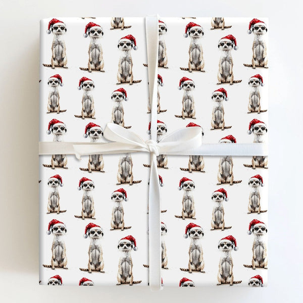 Adorable Santa Hat Gift Wrap, Meerkat Christmas Wrapping Paper, Festive Animal Wrapping Paper, Holiday Meerkat Gift Wrap Roll