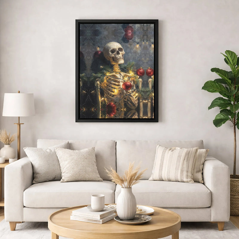 Gothic Holiday Skull Canvas Art, Skeleton Christmas Tree Wall Art, Spooky Xmas Tree Poster, Horror Holiday Art Digital Download