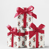 Watercolor Winter Penguin Wrapping Paper, Christmas Penguin Gift Wrap Paper, Adorable Arctic Animal Gift Wrap Roll