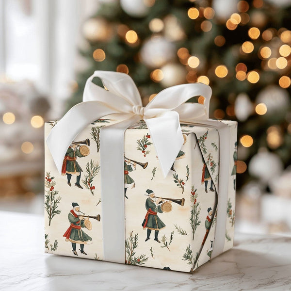 Medieval Drummers Pipers Gift Wrap, Vintage Christmas Musicians Wrapping Paper, Traditional Caroler Wrapping Paper, Holiday G