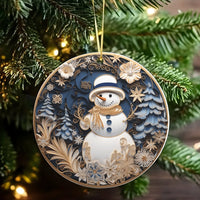 Faux Paper Art Snowman Ornament, Quilled Paper Snowman Christmas Ornament, Winter Holiday Tree Ornament, Ceramic Xmas Tree Decor, Adorable Present