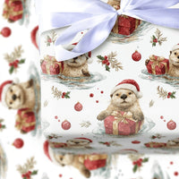 Santa Hat Sea Otter Gift Wrap, Christmas Otter Wrapping Paper, Adorable Animal Holiday Wrapping Paper, Watercolor Winter Present Gift Wrap