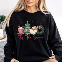 Vintage Santa and Tree Crewneck, Tis the Season Christmas Sweatshirt, Comfy Holiday Graphic Sweater, Retro Winter Apparel Present for Her
