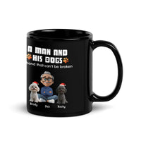 Personalized Man and Dogs Coffee Mug, Custom Dog Dad Ceramic Mug, Adorable Pet Parent Ceramic Mug, Christmas Dog Lover Coffee Cup, Holiday Present