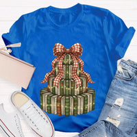Bookworm Holiday Graphic Tee, Books Bows Lights Christmas Tree Shirt, Comfy Bookish Christmas T-Shirt, Reader Teacher Xmas Present Tee