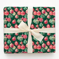 Red and Green Ornament Gift Wrap, Retro Christmas Wrapping Paper, Vintage Holiday Wrapping Paper, Disco Ball Baubles Paper Roll