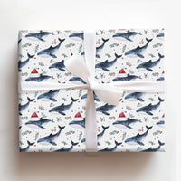 Nautical Santa Whale Gift Wrap, Whale Christmas Wrapping Paper, Ocean Animal Wrapping Paper, Winter Holiday Gift Wrap, Coastal Present Roll