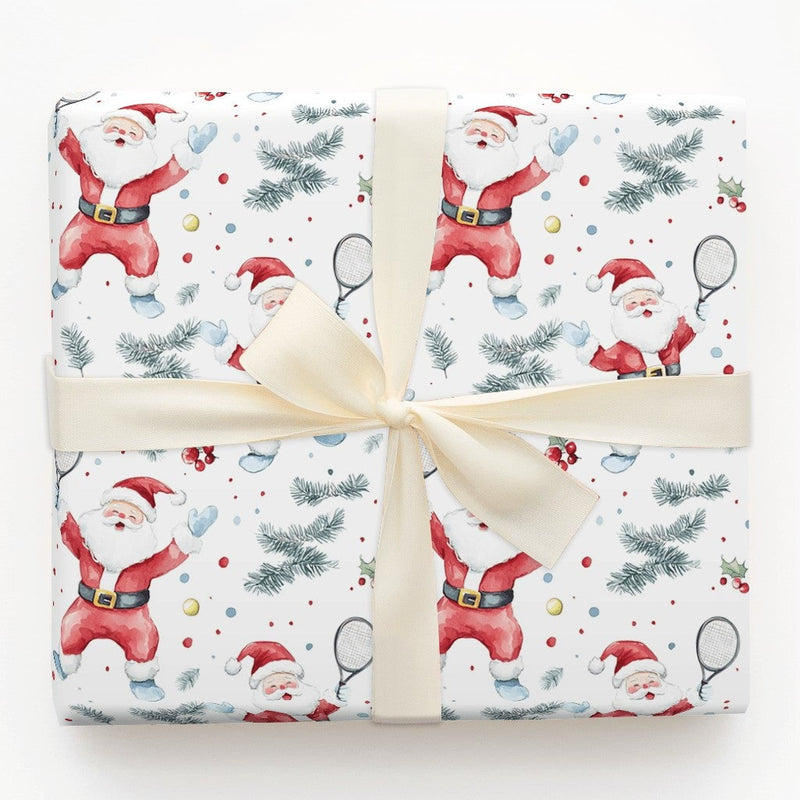 Sports Holiday Gift Wrap, Tennis Santa Christmas Wrapping Paper, Santa Claus Tennis Present Paper, Festive Tennis Player Present Wrap Roll