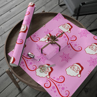Christmas Snowflake Swirl Gift Wrap, Pink Santa Wrapping Paper, Retro Holiday Wrapping Paper, Adorable Xmas Holiday Gift Wrapping Paper