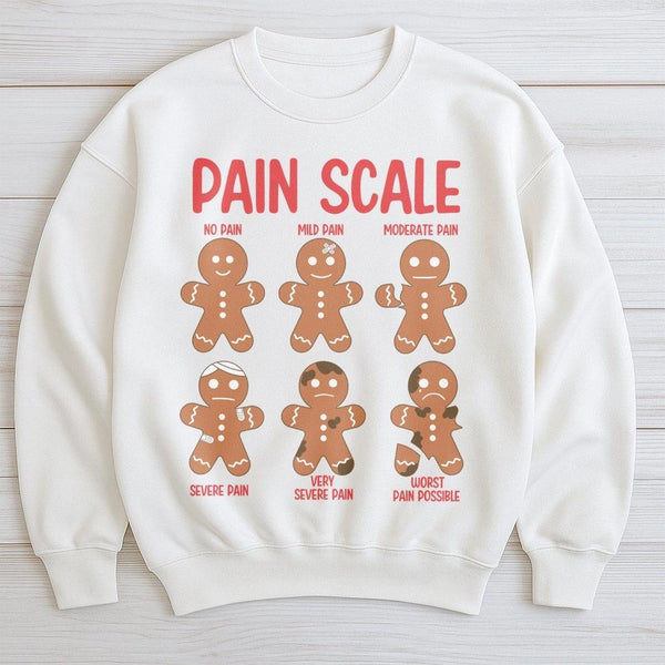 Humorous Nursing Christmas Sweater, Pain Scale Gingerbread Sweatshirt, Medical Holiday Crewneck, Doctor RN Student Winter Gra