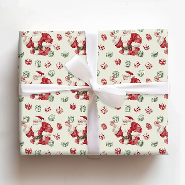 Gamer Santa Gift Wrap, Santa Rolling Dice Wrapping Paper, Humorous Christmas Wrapping Paper, Vegas Santa Claus Holiday Presen