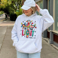 Matthew 5 14 Scripture Hooded Sweatshirt, Be the Light Christian Hoodie, Faith Cross Pullover Hoodie, Religious Christmas Present for Women