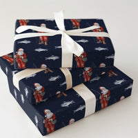 Navy Blue Fisherman Santa Gift Wrap, Fishing Santa Wrapping Paper, Angler Dad Christmas Present Paper, Outdoor Xmas Gift Wrapping Paper