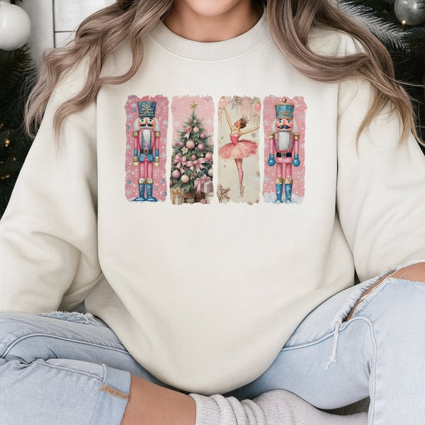Watercolor Ballerina Graphic Crewneck, Nutcracker Christmas Sweatshirt, Vintage Holiday Ballet Pullover, Festive Xmas Present