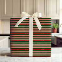 Horizontal Striped Gift Wrap, Rustic Stripe Wrapping Paper, Vintage Christmas Stripe Wrapping Paper, Festive Holiday Present Gift Wrap
