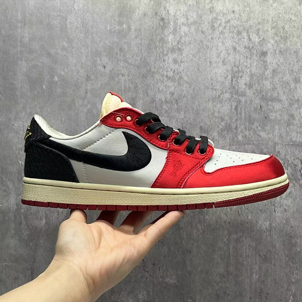 Low Top Sneakers, White Black Red Colorway, Lace Up Design, Casual Gift for Sneaker Fans