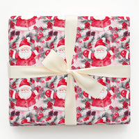 Cheerful Santa Holiday Gift Wrap, Watercolor Santa Claus Wrapping Paper, Pinecone Holly Xmas Wrapping Paper, Festive Christmas Present Wrap