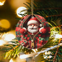 Red Plaid Zipper Ornament, Santa Claus Christmas Ornament, Rustic Holiday Ceramic Ornament, Festive Tree Decor, Winter Keepsake Present