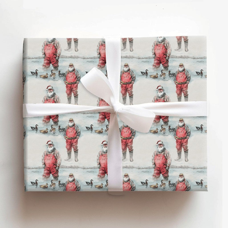 Duck Hunter Christmas Gift Wrap, Hunting Santa Wrapping Paper, Watercolor Outdoorsman Fishing Wrapping Paper, Holiday Gift Wrap Roll