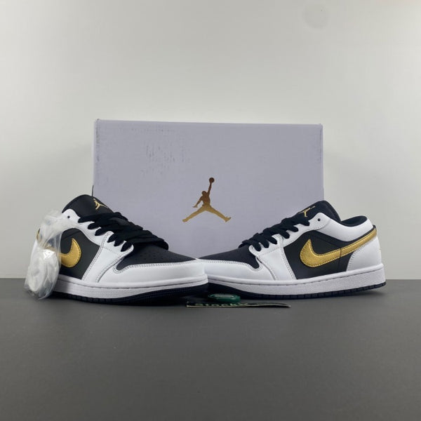 Low Top Sneakers, White Black Gold Colorway, Lace Up Design, Casual Gift for Sneaker Fans