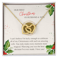 Cubic Zirconia Heart Pendant, First Christmas Wife Interlocking Hearts Necklace, Romantic Holiday Jewelry, Anniversary Present for Her