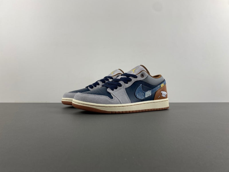 Low Top Sneakers, Blue Brown Colorway, Lace Up Design, Casual Gift for Sneaker Fans