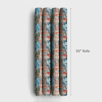 Watercolor Italy Canal Wrapping Paper, Venice Christmas Wrapping Paper, Festive European City Gift Wrap, Holiday Canal Boat Wrapping Paper