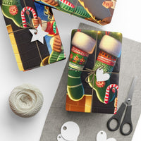 Comfy Family Hearth Gift Wrap, Christmas Fireplace Wrapping Paper, Nostalgic Winter Holiday Wrapping Paper Roll, Festive Xmas Present Wrap