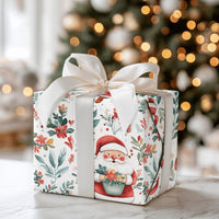 Botanical Pine Floral Christmas Gift Wrap, Watercolor Santa Wrapping Paper, Traditional Santa Claus Wrapping Paper