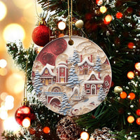 3D Papercut Style Snowy Village Ornament, Winter Village Christmas Ornament, Round Ceramic Holiday Tree Decor, Comfy Xmas Keepsake Present