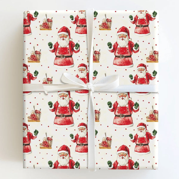 Ice Cream Santa Claus Gift Wrap, Dancing Santa Wrapping Paper, Polka Dot Holiday Wrapping Paper, Sweet Christmas Gift Wrappin