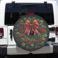 Festive Pinecone Red Bow Tire Cover, Christmas Wreath Spare Tire Cover, Waterproof Holiday Tire Cover, Xmas Jeep SUV Car Decor Present